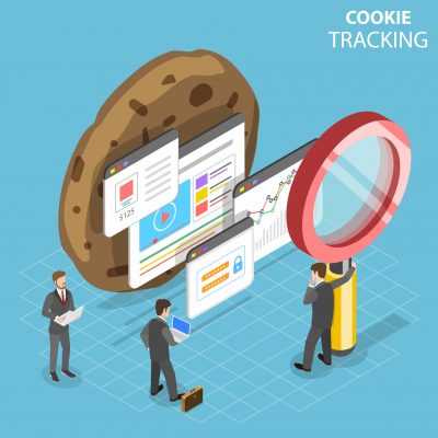 Flat isometric vector concept of web cookie tracking.